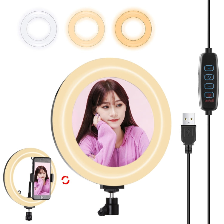 PULUZ 7.9 inch 20cm USB 3 Modes Dimmable Dual Color Temperature LED Curved Light Ring Vlogging Selfie Photography Video Lights with Mirror, 7.9 inch with mirror 7.9 inch with mirror