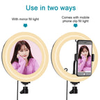 PULUZ 7.9 inch 20cm USB 3 Modes Dimmable Dual Color Temperature LED Curved Light Ring Vlogging Selfie Photography Video Lights with Mirror, 7.9 inch with mirror