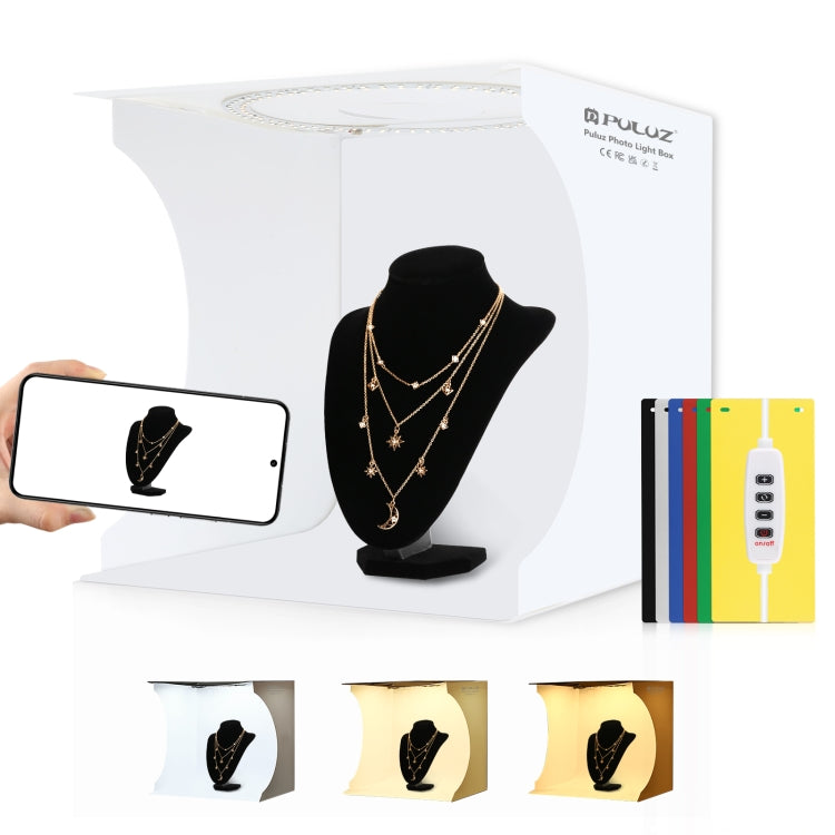 PULUZ 30cm Folding Portable Ring Light Board Photo Lighting Studio Shooting Tent Box Kit with 6 Colors Backdrops (Black, White, Yellow, Red, Green, Blue), Unfold Size: 31cm x 31cm x 32cm, 30cm Box 30cm Box White
