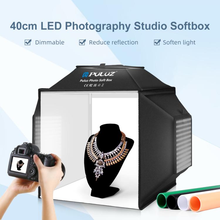 40cm Folding 72W 5500K Studio Shooting Tent Soft Box Photography Lighting Kit with 4 Colors (Black, Orange, White, Green) Backdrops, 40cm Folding 72W(AU Plug), 40cm Folding 72W(EU Plug), 40cm Folding 72W(UK Plug), 40cm Folding 72W(US Plug) –...