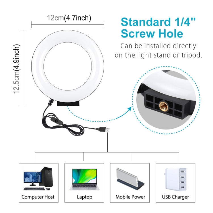 4.7 inch 12cm Curved Surface USB White Light LED Ring Selfie Beauty Vlogging Photography Video Lights, 4.7 inch – Durable Build, Easy to Use