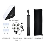 PULUZ 50x70cm Studio Softbox + 2m Tripod Mount + 4 x 220V E27 20W 5700K White Light LED Light Bulb Photography Lighting Kit, 4 x Bulb EU Plug, 4 x Bulb US Plug