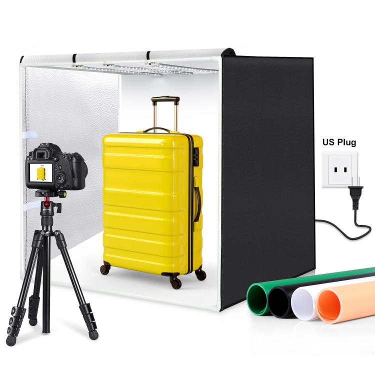 80cm Folding Portable 90W 14000LM High CRI White Light Photo Lighting Studio Shooting Tent Box Kit with 3 Colors Black, White, Orange Backdrops – Waterproof, TPU US Plug