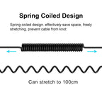 PULUZ 3.5mm TRRS Male to 8 Pin Male Live Microphone Audio Adapter Spring Coiled Cable for iPhone, Cable Stretching to 100cm, 3.5mm Male to 8 Pin