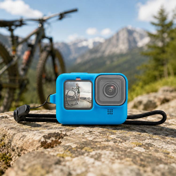 PULUZ for GoPro HERO12 Black /11 Black /10 Black /9 Black Silicone Protective Case Cover with Wrist Strap & Lens Cover, For GoPro HERO9 Black For GoPro HERO9 Black Blue
