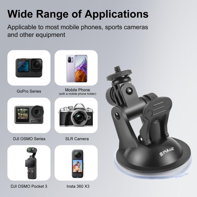 Car Suction Cup Mount with Screw & Tripod Mount Adapter & Storage Bag for GoPro, Insta360, DJI and Other Action Cameras, Sucker Mount – Durable Build, Easy to Use