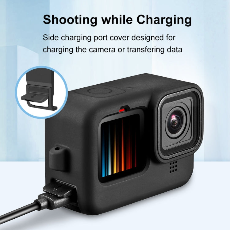 for GoPro HERO12 Black /11 Black /10 Black /9 Black Silicone Protective Case + POM Side Interface Cover with Wrist Strap & Lens Cover – Durable Build, Easy to Use, For GoPro HERO12 Black Silicone Case + Side Cover