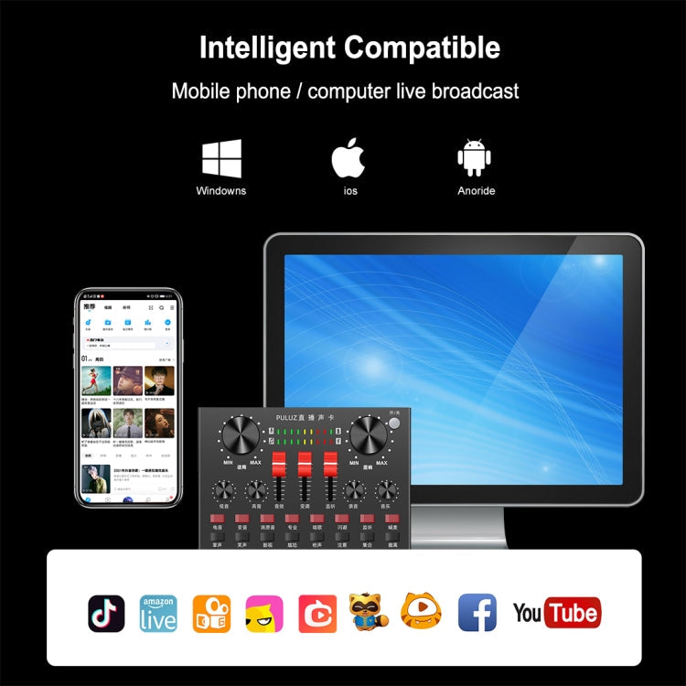 Live Broadcasting Sound Card Bluetooth Karaoke Singing Recording Sound Mixer for Mobile Phone / Computer / Laptop / Tablet PC, Chinese Version, Chinese Version – Bluetooth, TPU