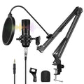 PULUZ Studio Broadcast Professional Singing Microphone Kits with Suspension Scissor Arm & Metal Shock Mount & USB Sound Card, Microphone Kits (Black), Microphone Kits (Silver) Microphone Kits (Black) Black