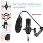 PULUZ Studio Broadcast Professional Singing Microphone Kits with Suspension Scissor Arm & Metal Shock Mount & USB Sound Card, Microphone Kits (Black), Microphone Kits (Silver)