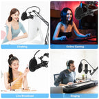 PULUZ Studio Broadcast Professional Singing Microphone Kits with Suspension Scissor Arm & Metal Shock Mount & USB Sound Card, Microphone Kits (Black), Microphone Kits (Silver)