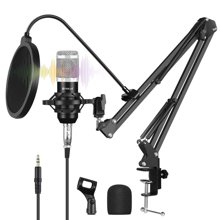 PULUZ Studio Broadcast Professional Singing Microphone Kits with Suspension Scissor Arm & Metal Shock Mount & USB Sound Card, Microphone Kits (Black), Microphone Kits (Silver) Microphone Kits (Silver) Silver