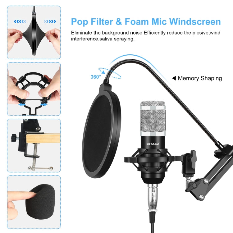 Studio Broadcast Professional Singing Microphone Kits with Suspension Scissor Arm & Metal Shock Mount & USB Sound Card, Microphone Kits (Black), Microphone Kits (Silver) – TPU