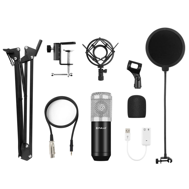 Studio Broadcast Professional Singing Microphone Kits with Suspension Scissor Arm & Metal Shock Mount & USB Sound Card, Microphone Kits (Black), Microphone Kits (Silver) – TPU