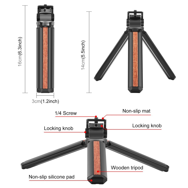 Inlaid Wood Desktop Vlogging Live Tripod Holder with Tripod Head, Inlaid Wood Tripod with Tripod Head – Aluminum Alloy
