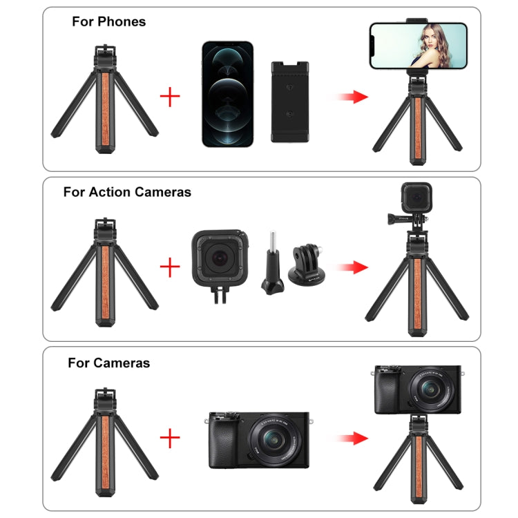Inlaid Wood Desktop Vlogging Live Tripod Holder with Tripod Head, Inlaid Wood Tripod with Tripod Head – Aluminum Alloy