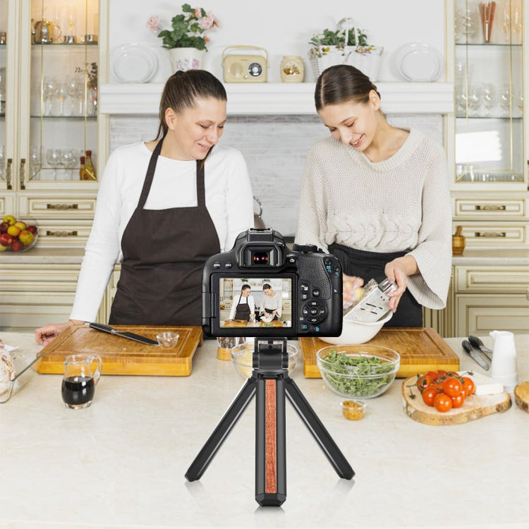 Inlaid Wood Desktop Vlogging Live Tripod Holder with Tripod Head, Inlaid Wood Tripod with Tripod Head – Aluminum Alloy