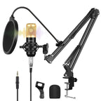 PULUZ Condenser Microphone Studio Broadcast Professional Singing Microphone Kits with Suspension Scissor Arm & Metal Shock Mount & USB Sound Card, Power By 48V, 48V Microphone Kits (Gold) 48V Microphone Kits (Gold)