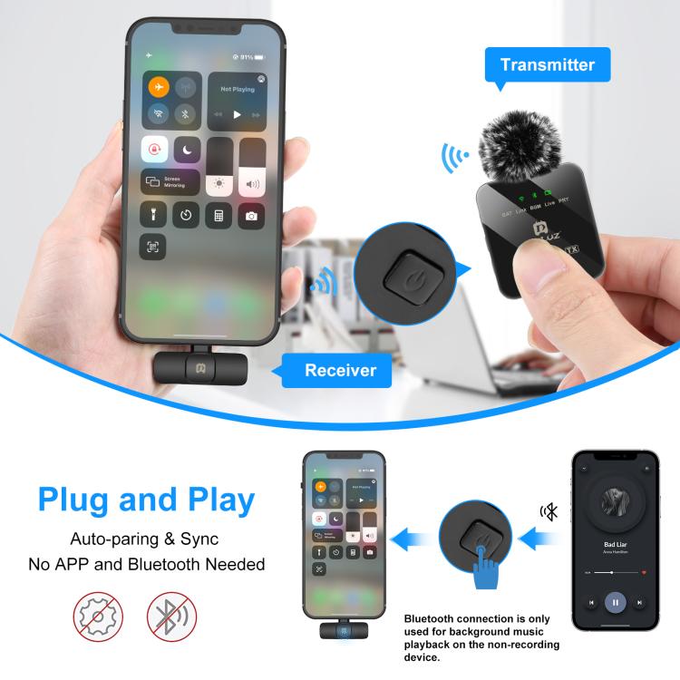 PULUZ Wireless Lavalier Microphone for iPhone / iPad, 8-Pin Receiver and Dual Microphones, 8-Pin 2 TX + 1 RX