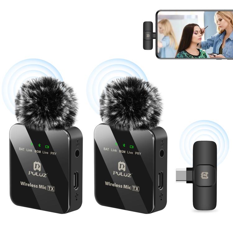 PULUZ Wireless Lavalier Microphone for Type-C Phone, Type-C Receiver and Dual Microphones, Type-C 2 TX + 1 RX Type-C 2 TX + 1 RX