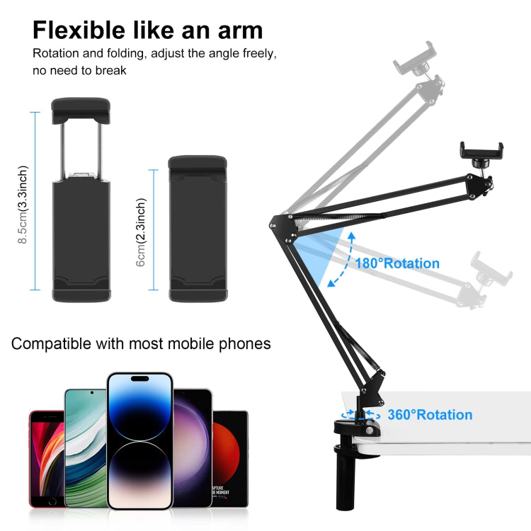 Live Broadcast Desktop Articulating Arm Holderwith Phone Clamp, Phone Clamp
