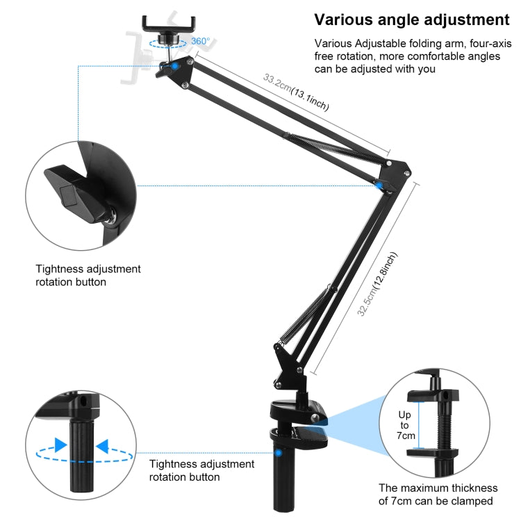 Live Broadcast Desktop Articulating Arm Holderwith Phone Clamp, Phone Clamp