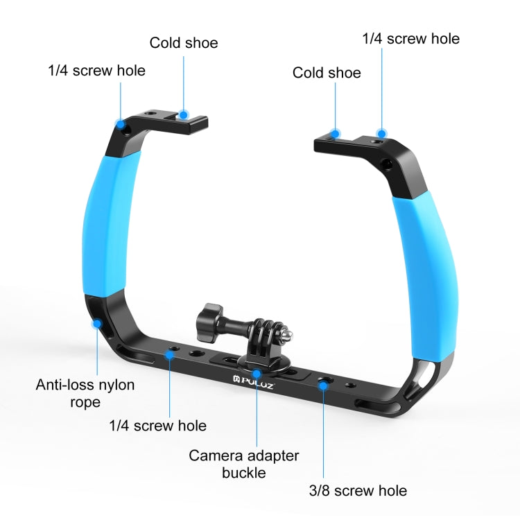 PULUZ Dual Silicone Handles Aluminium Alloy Underwater Diving Rig for GoPro, Other Action Cameras and Smartphones, For Action Cameras and Smartphones