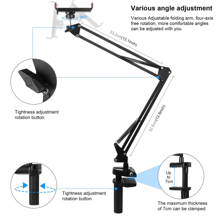 Live Broadcast Desktop Articulating Arm Holder with Tablet Clamp,...