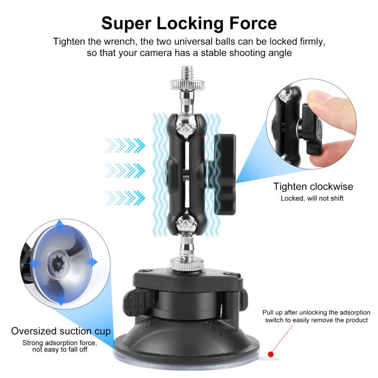 Upgraded 1/4 inch Magic Arm Suction Cup Mount, Upgraded 1/4 inch Suction Cup Mount – Aluminum Alloy