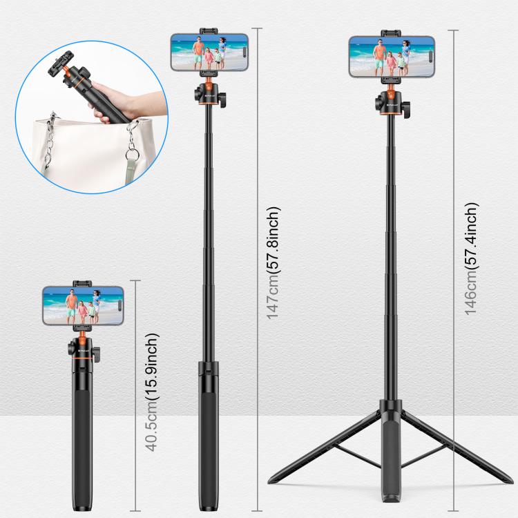 PULUZ 1.3m Phone Selfie Stick Tripod Vlog Live Streaming Holder with Phone Clip, 1.4m Phone Tripod