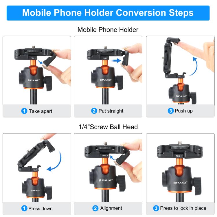 PULUZ 1.3m Phone Selfie Stick Tripod Vlog Live Streaming Holder with Phone Clip, 1.4m Phone Tripod