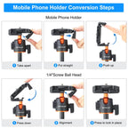 PULUZ 1.3m Phone Selfie Stick Tripod Vlog Live Streaming Holder with Phone Clip, 1.4m Phone Tripod
