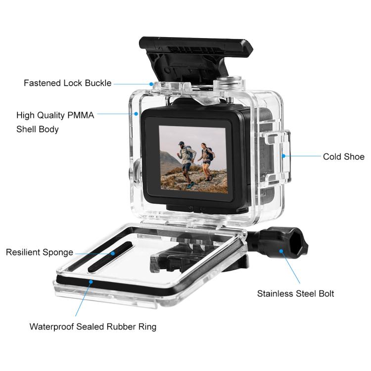 For GoPro HERO 4K 2024 60m / 196ft Waterproof Housing Protective Case with Buckle Basic Mount & Screw, Waterproof Case – Waterproof, Tempered Glass, 4K
