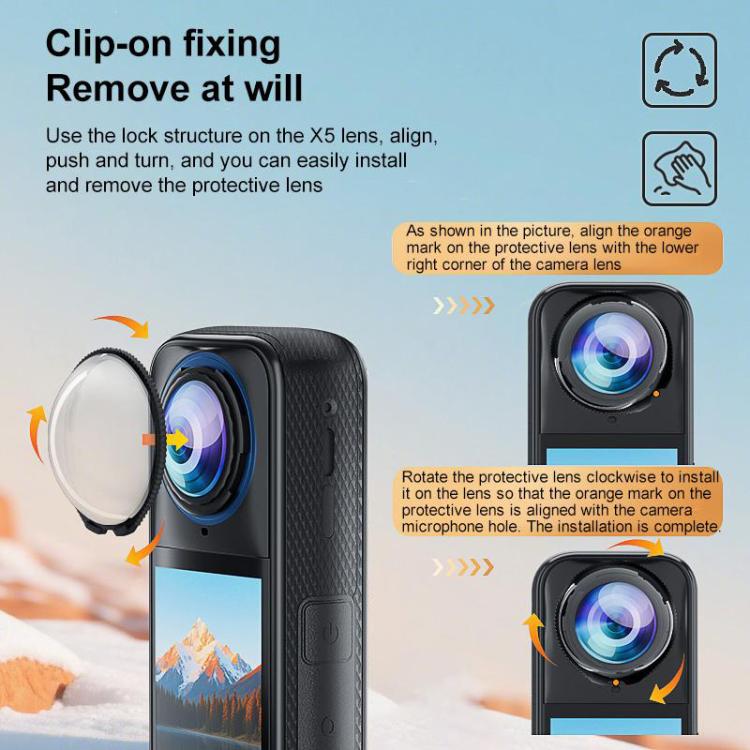 For Insta360 X5 Rotating Optical Tempered Glass Lens Guard Protective Cover, Rotating Glass Lens Guard – Waterproof, Tempered Glass
