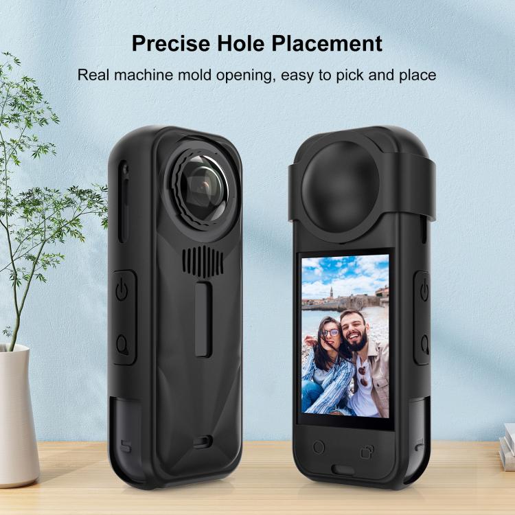 For Insta360 X5 PULUZ Silicone Protective Case with Lens Cover, Silicone Case with Lens Cover (Black)