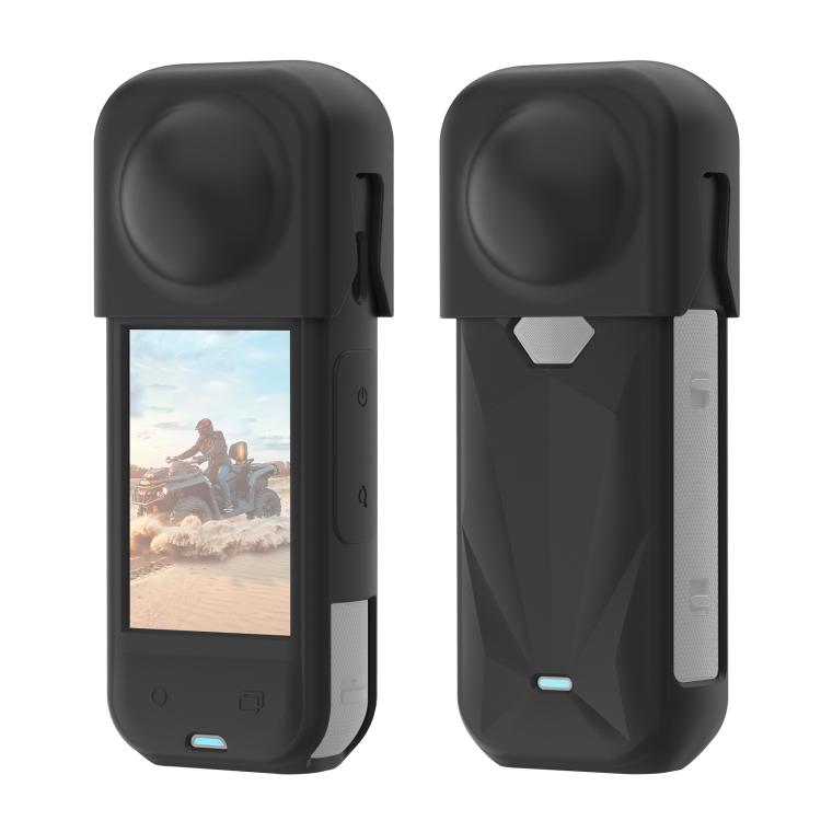 For Insta360 X5 PULUZ Silicone Protective Case with Lens Cover, Case with Lens Cover (Black) Case with Lens Cover (Black)