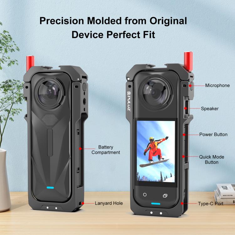 For Insta360 X5 Metal Protective Cage Rig Housing Frame with Lens Cover, Metal Protective Cage – Magnetic, Aluminum Alloy