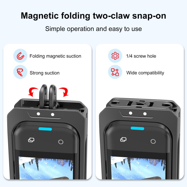 For Insta360 X5 Metal Protective Cage Rig Housing Frame with Lens Cover, Metal Protective Cage – Magnetic, Aluminum Alloy