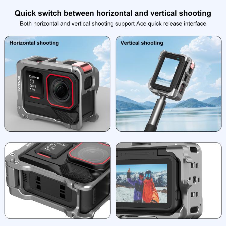 For Insta360 Ace Pro 2 Aluminum Alloy Protective Cage Rig Dual Cold Shoe Housing Frame – Aluminum Alloy, For Insta360 Ace Pro 2 Meta Cage