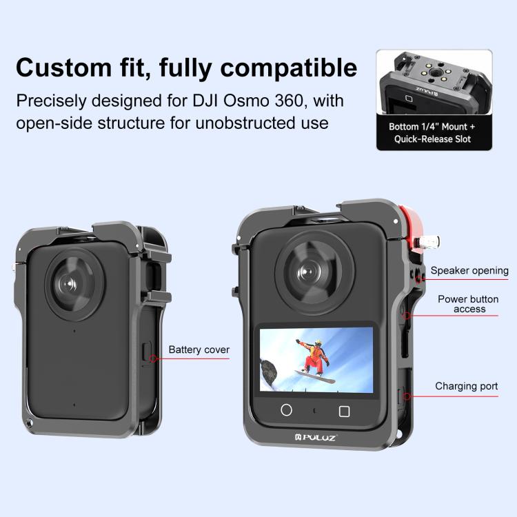 For DJI Osmo 360 Aluminum Alloy Protective Cage Expansion Frame with Lens Cover, Protective Cage – Aluminum Alloy
