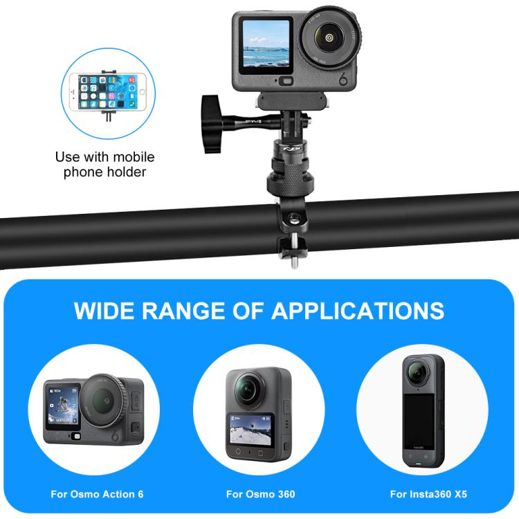 PULUZ 360 Degree Rotation MotorBike Aluminum Mount Handlebar Adapter with Screw for GoPro, Insta360, DJI and Other Action Cameras, Handlebar Adapter Mount 3