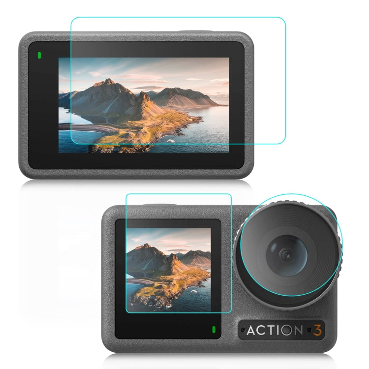 For DJI Osmo Action 3 PULUZ 3-in-1 Lens Front and Back Screen Tempered Glass Explosion-proof Film, For DJI Osmo Action 3 For DJI Osmo Action 3