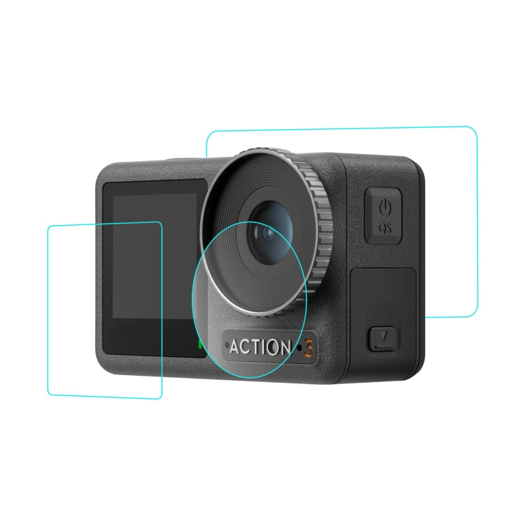 For DJI Osmo Action 3 PULUZ 3-in-1 Lens Front and Back Screen Tempered Glass Explosion-proof Film, For DJI Osmo Action 3