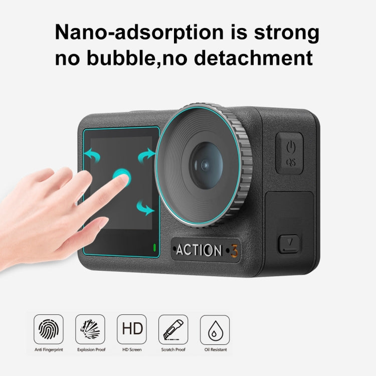 For DJI Osmo Action 3 PULUZ 3-in-1 Lens Front and Back Screen Tempered Glass Explosion-proof Film, For DJI Osmo Action 3