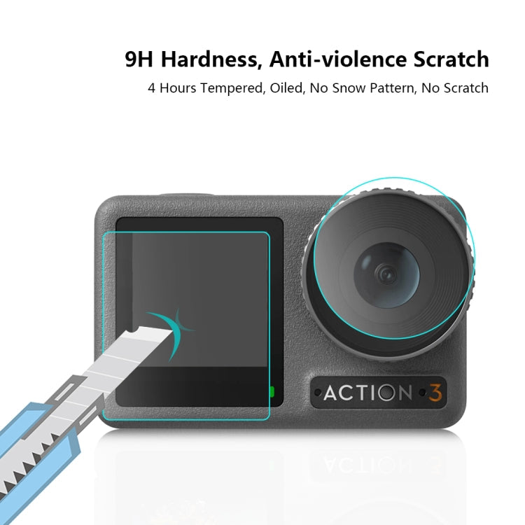 For DJI Osmo Action 3 PULUZ 3-in-1 Lens Front and Back Screen Tempered Glass Explosion-proof Film, For DJI Osmo Action 3