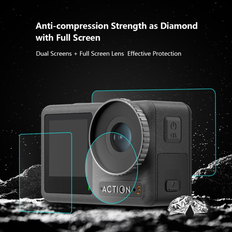 For DJI Osmo Action 3 PULUZ 3-in-1 Lens Front and Back Screen Tempered Glass Explosion-proof Film, For DJI Osmo Action 3