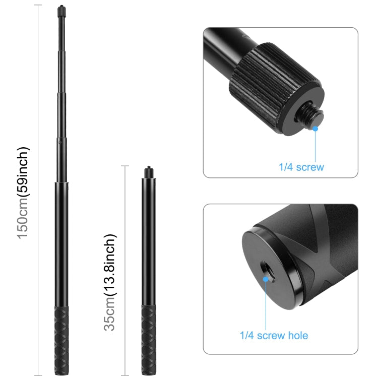 PULUZ 157cm Metal Selfie Stick Monopod for Insta360 One RS / X2 / X3 / X4 / DJI Osmo 360, 150cm Monopod