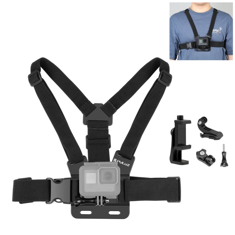 PULUZ 5 in 1 Adjustable Body Mount Belt Chest Strap with Phone Clamp & J Hook Mount & Long Screw Kit Default Title
