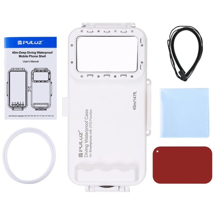 PULUZ 45m/147ft Waterproof Diving Case Photo Video Taking Underwater Housing Cover for iPhone 17 Pro / 17 / Air / 16 / 16 Pro / 15 / 15 Pro, Galaxy, Huawei, Xiaomi, Google Android OTG Smartphones with Type-C Port, Universal Case for Type-C Port Phones