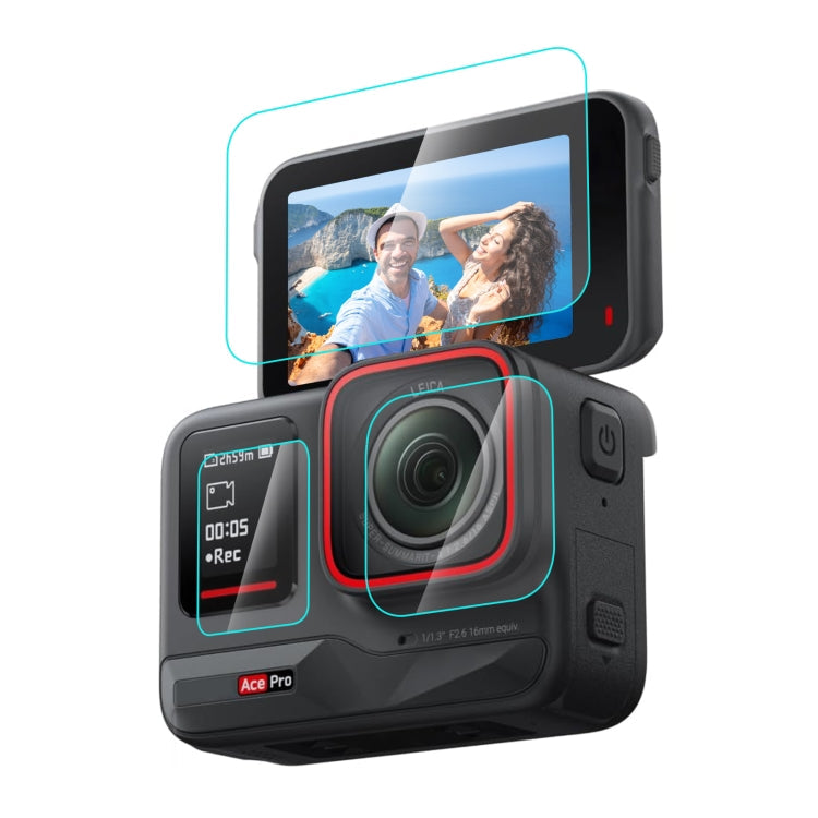 For Insta360 Ace Pro PULUZ 3 in 1 Rear & Front Screen + Lens Tempered Glass Film, For Insta360 Ace Pro For Insta360 Ace Pro